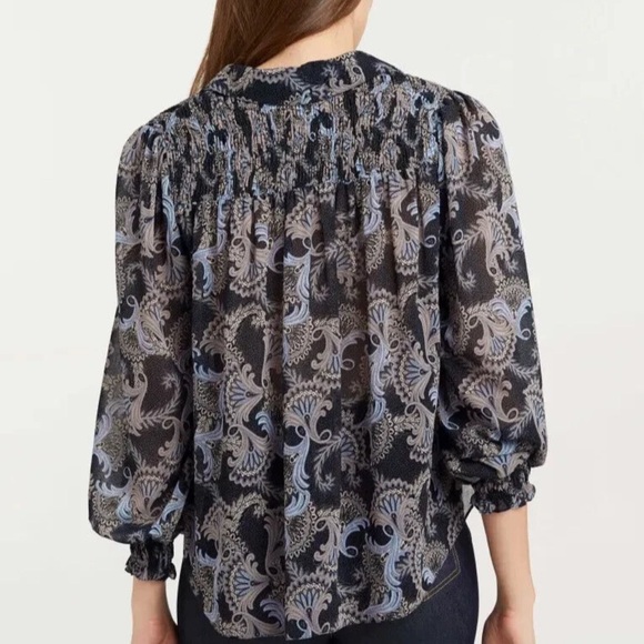 🐾Cinq à Sept Black and Blue plume print raven blue multi size S NWT - Picture 4 of 11